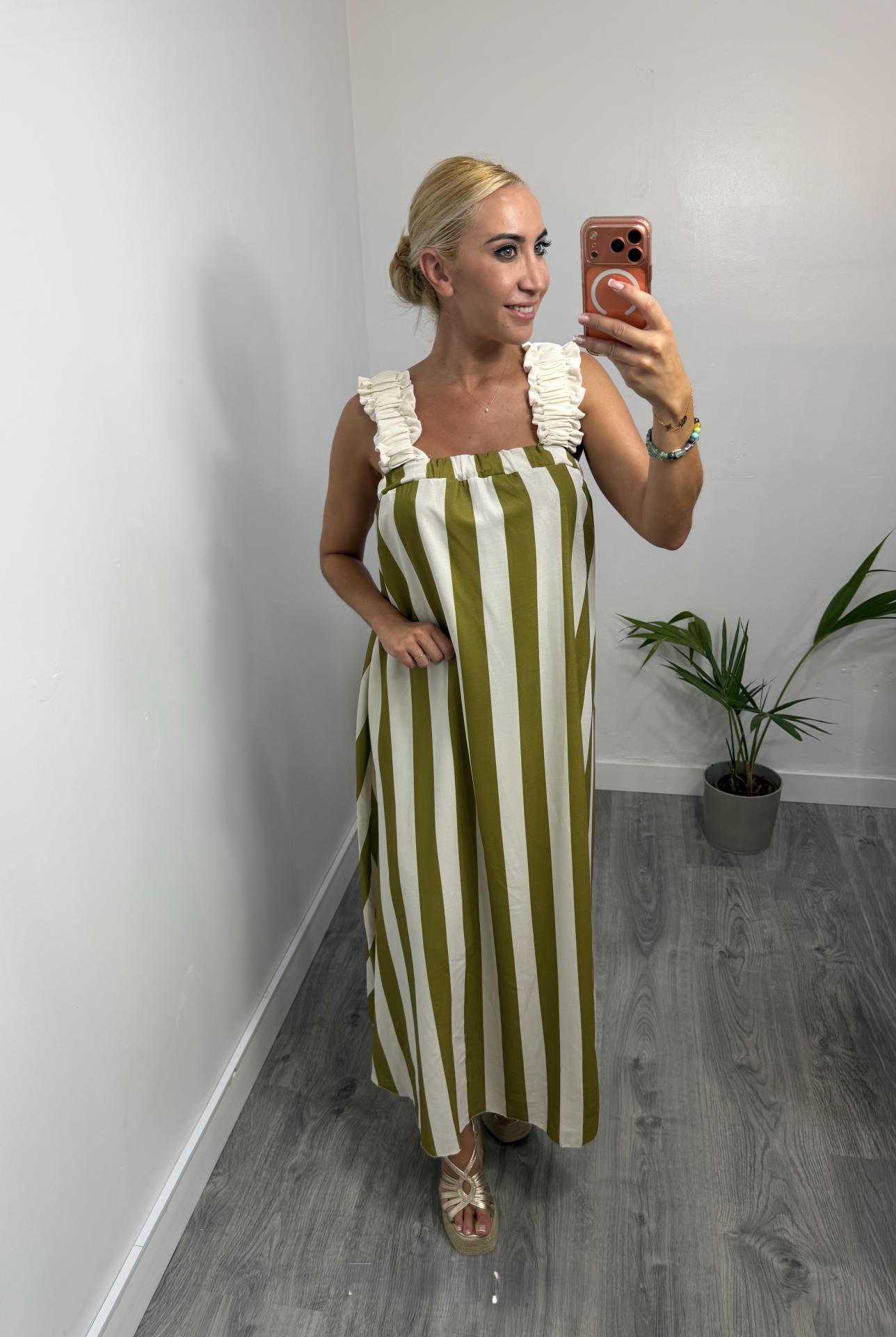 Vestido Matilda Largo de Rayas con Espalda Abierta y Lazo – Vestido Verano Mujer Verde