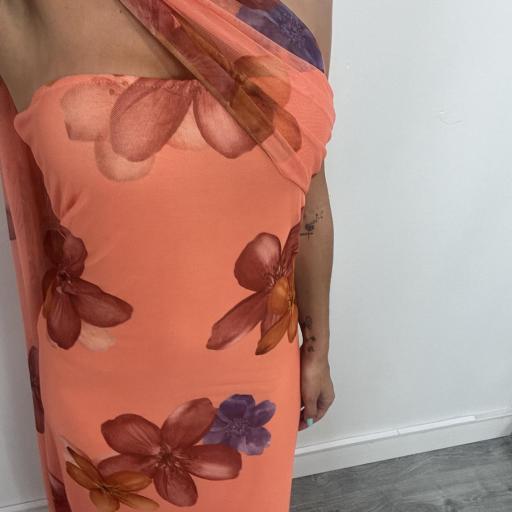 Vestido Midi Mujer Estampado Priscila Naranja  [1]