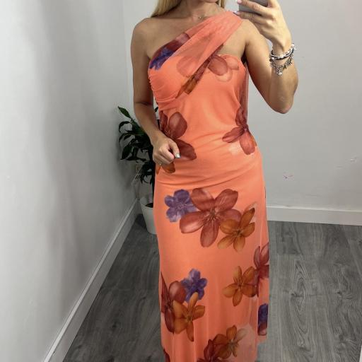 Vestido Midi Mujer Estampado Priscila Naranja 