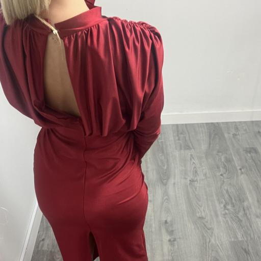 Vestido Midi  Elegante con Fruncido Fronta burdeos [1]