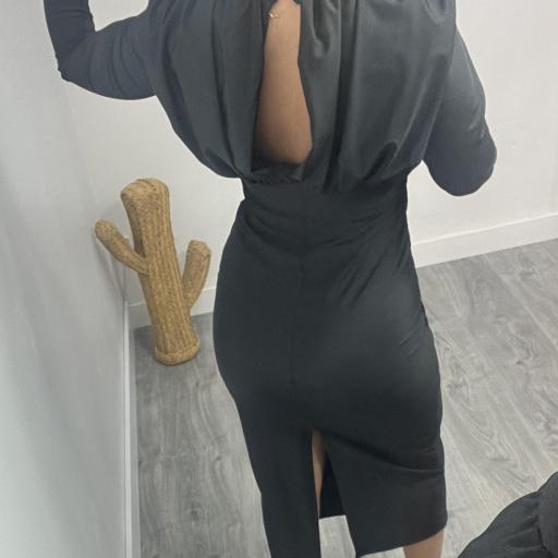 Vestido  Mujer Midi Elegante con Fruncido Frontal Varela negro [1]