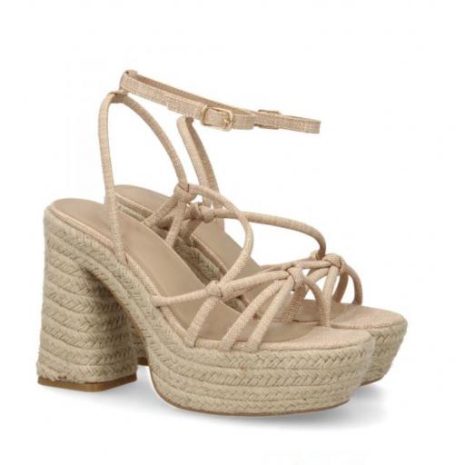 Sandalia de tacón de yute tiras cruzadas Oshun Beige [1]