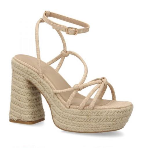 Sandalia de tacón de yute tiras cruzadas Oshun Beige