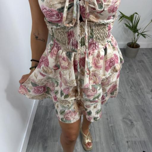 Vestido Brandi Floral Palabra de Honor con Volantes – Estampado Rosa [1]