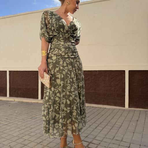 Vestido Midi Aura Verde Estampado – Invitada