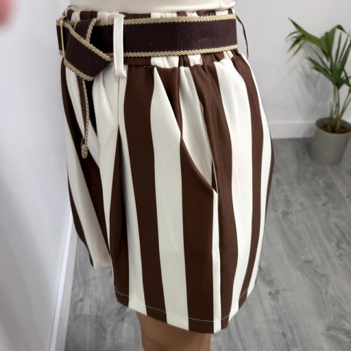 Pantalón Corto de Rayas Marrón y Beige con Cinturón  [2]