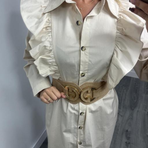 Vestido camisero beige con volantes Ennma [2]