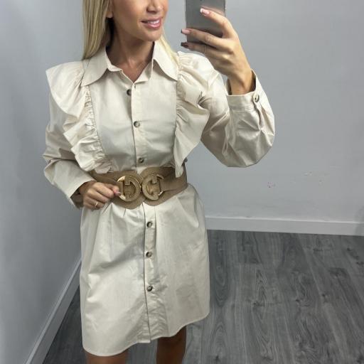 Vestido camisero beige con volantes Ennma
