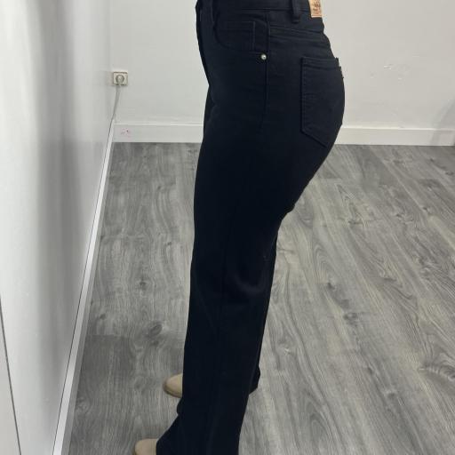 Pantalón Wide Leg Negro Mujer | Tejido Elástico y Tiro Alto [1]