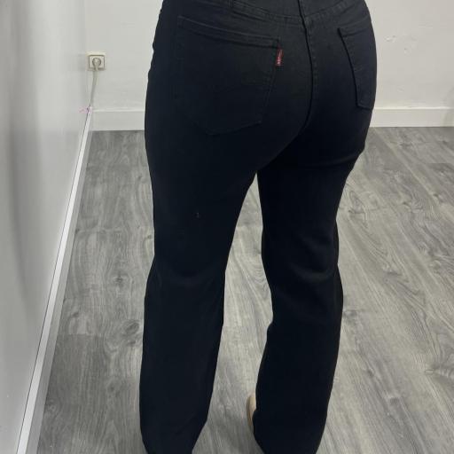 Pantalón Wide Leg Negro Mujer | Tejido Elástico y Tiro Alto [2]