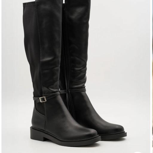 Botas altas mujer combinadas en cuero Cora Negro [1]