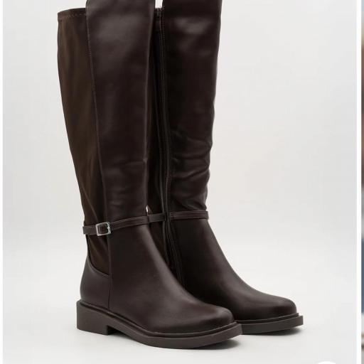 Botas altas mujer combinadas en cuero Cora Marrón  [0]