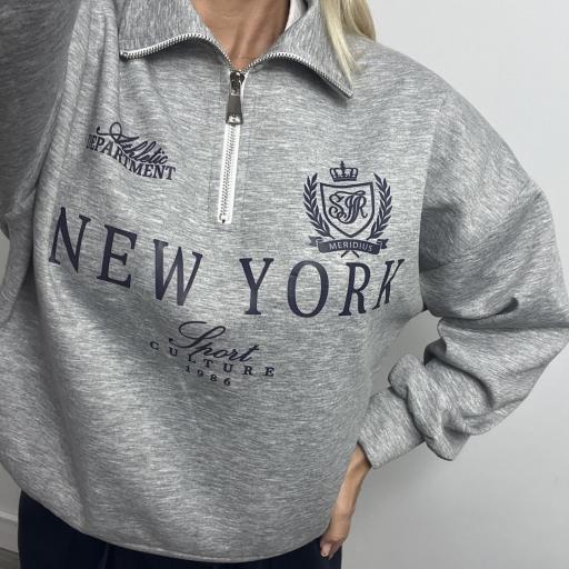 Sudadera “New York” con cremallera y cuello alto Gris [1]