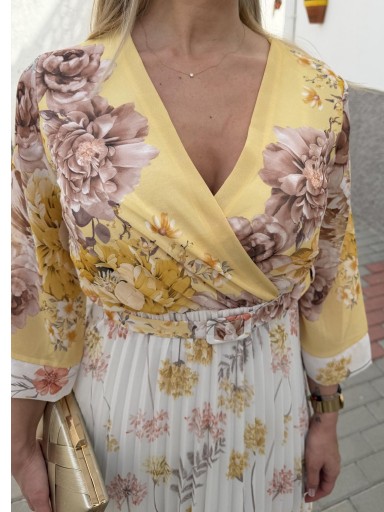 Vestido Midi Floral Elegante para Invitadas Amarillo [1]