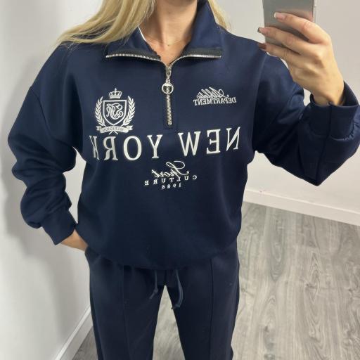 Sudadera “New York” con cremallera y cuello alto Marino [1]