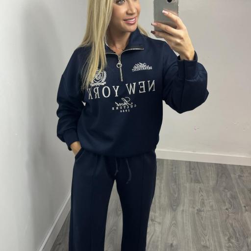 Sudadera “New York” con cremallera y cuello alto Marino