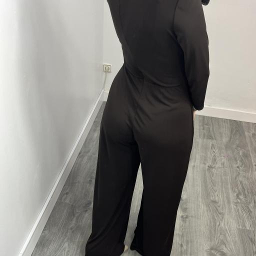 Mono elegante mujer negro con escote cruzado y pierna ancha Alison Marrón  [2]