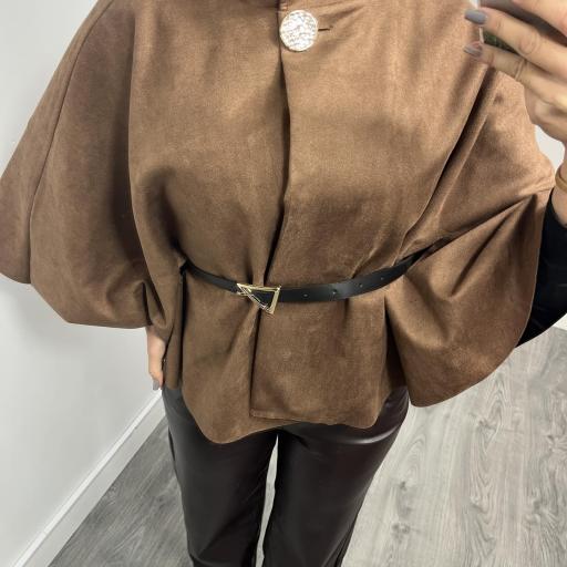 Capa Mujer Antelina marrón con cinturón  [1]