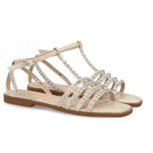 Sandalias Planas de Mujer, con adornos brillantes  Chiara Beige [0]