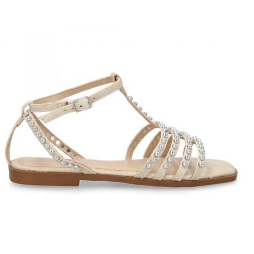 Sandalias Planas de Mujer, con adornos brillantes  Chiara Beige [2]