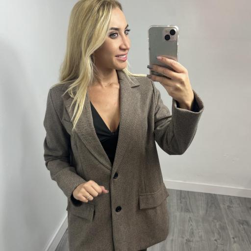 Americana Mujer Marrón Tejido Espiga