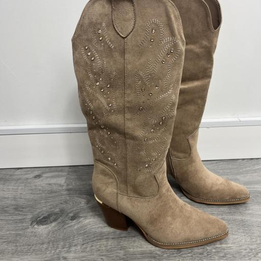 Botas Cowboy Beige con Brillantes  [1]