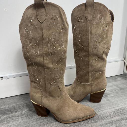 Botas Cowboy Beige con Brillantes  [2]