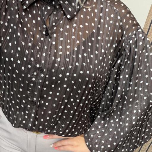 Blusa Amore de Lunares con Manga Francesa |Marrón  [2]