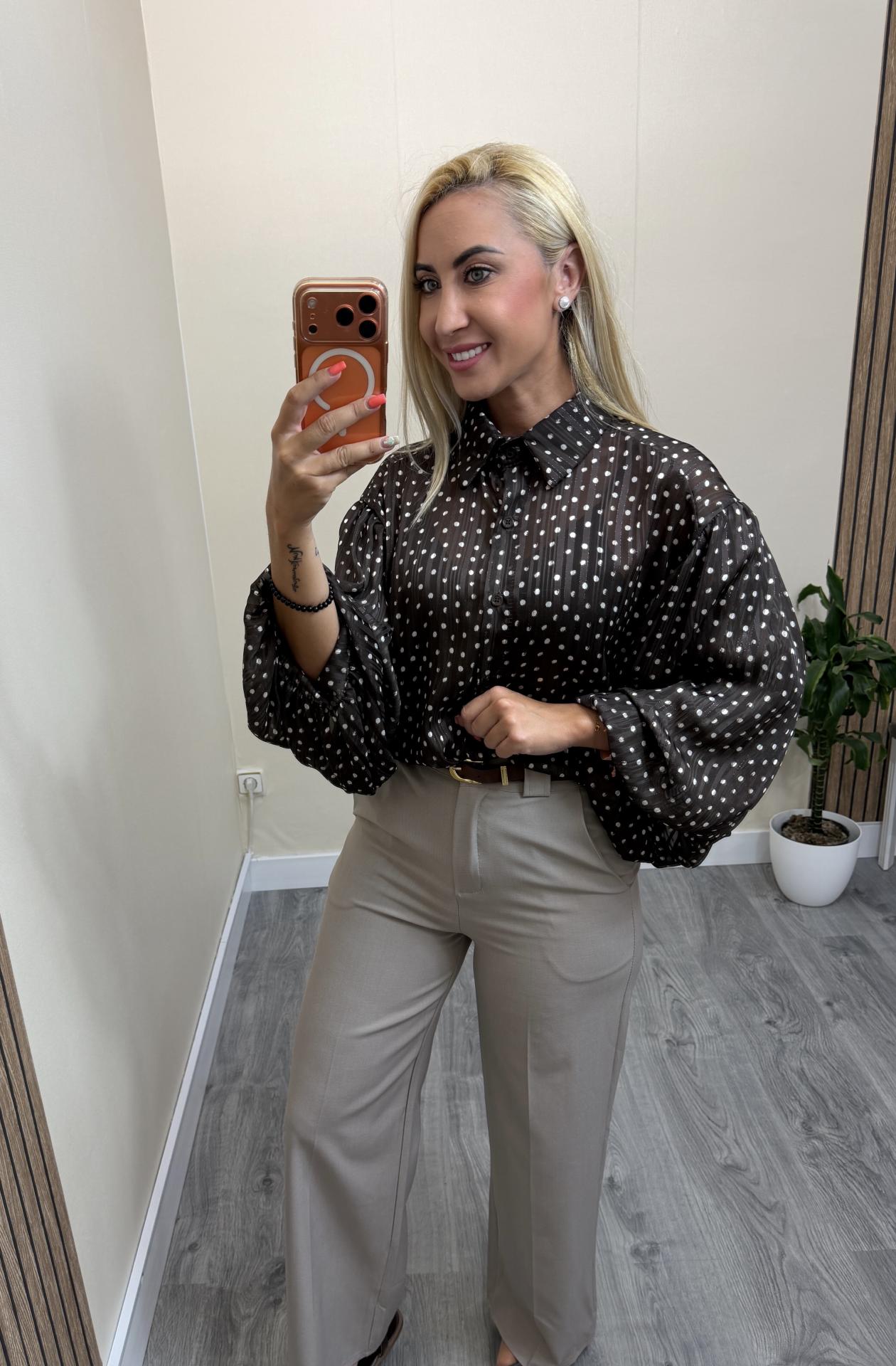 Blusa Amore de Lunares con Manga Francesa |Marrón