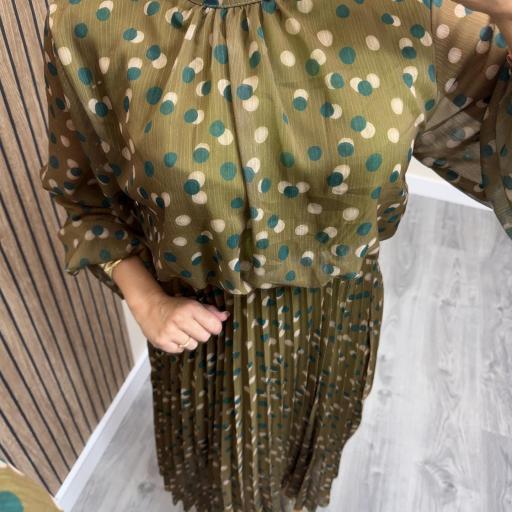 Vestido Olivia Midi Plisado de Lunares Mujer Verde [1]