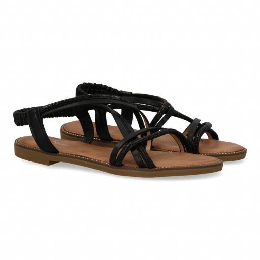 Sandalias planas negro con brillantes para mujer Genoa [1]