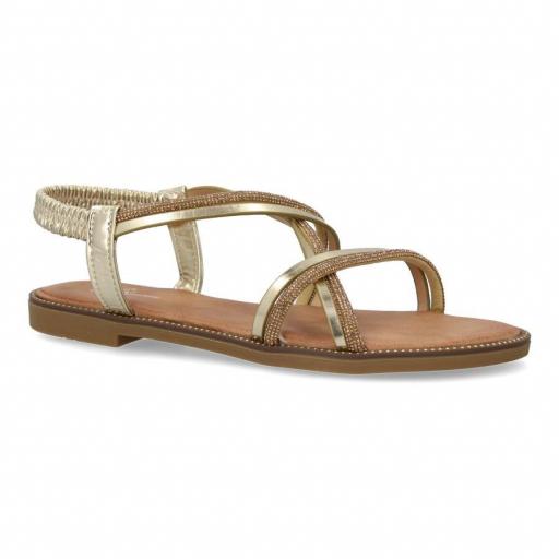Sandalias planas camel con brillantes para mujer Genoa [2]
