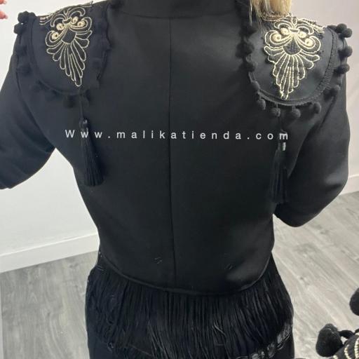Chaqueta Torera Negra Bordada con Flecos para Mujer [1]