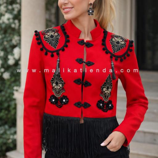 Chaqueta Torera  Bordada con Flecos para Mujer [3]