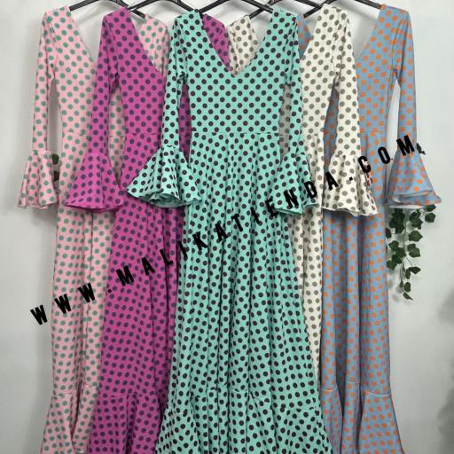 Bata Rociera de Lunares con Escote en V y Tejido Elástico SEÚL Fucsia [1]