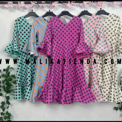 Bata Rociera  Niña de Lunares con Escote en V y Tejido Elástico SEÚL Fucsia [1]