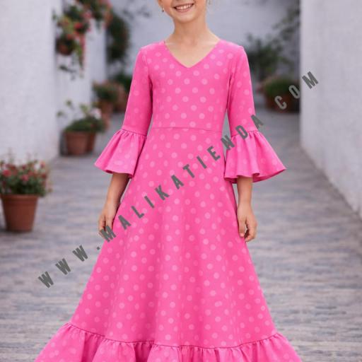 Bata Rociera  Niña de Lunares con Escote en V y Tejido Elástico Marea