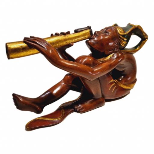 Hombre Balinés de madera | Flautista Suling [2]