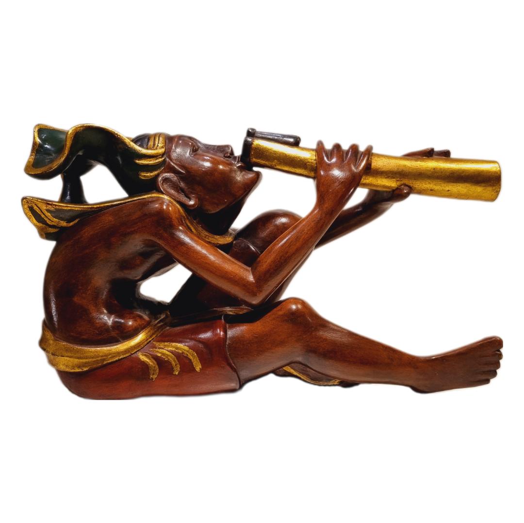 Hombre Balinés de madera | Flautista Suling