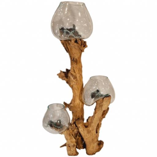 Jarrón de cristal con base de madera