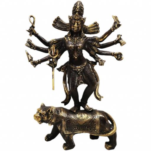 Durga con tigre de bronce