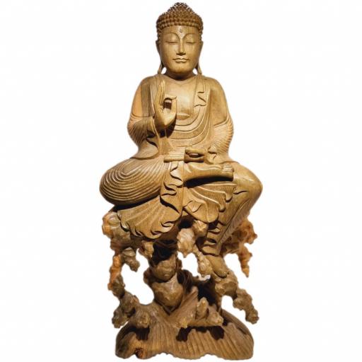 Buda de madera natural "Vitarka Mudra"