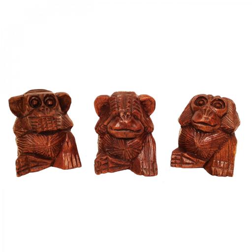 3 monos sabios de madera - 8 cm