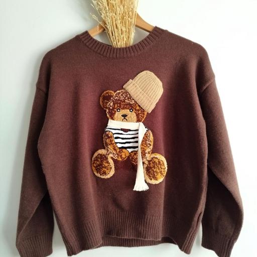 Malha chocolate urso cachecol