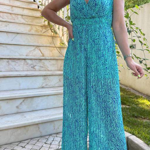 Jumpsuit plissado turquesa