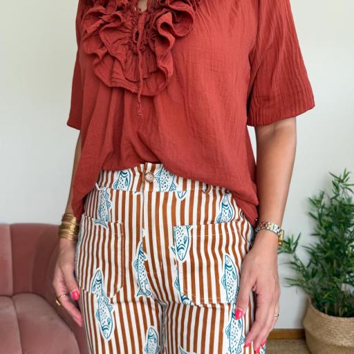 Blusa folhos telha [1]
