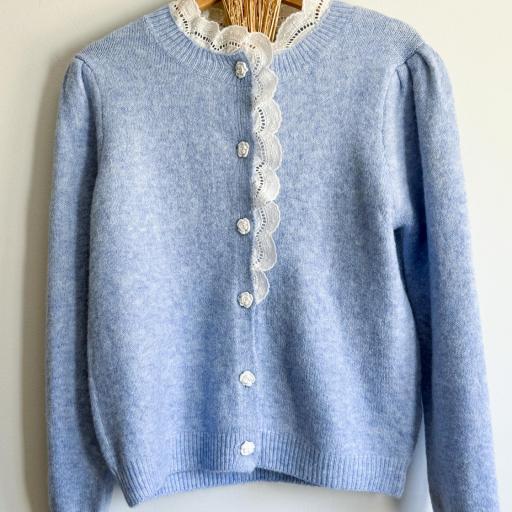 Cardigan azul bordado flor [0]