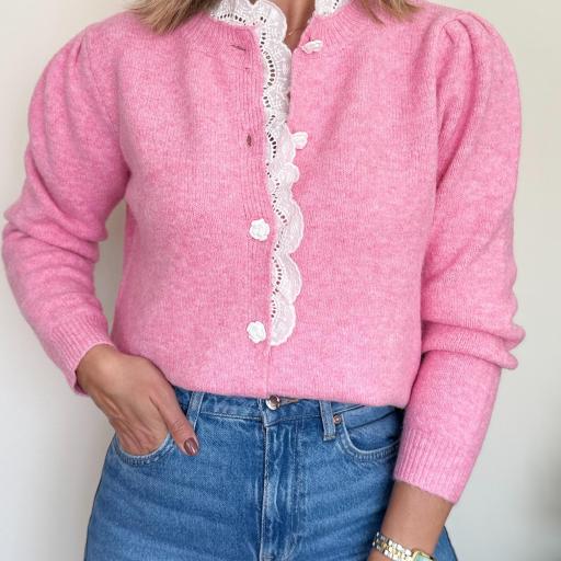 Cardigan rosa bordado flor