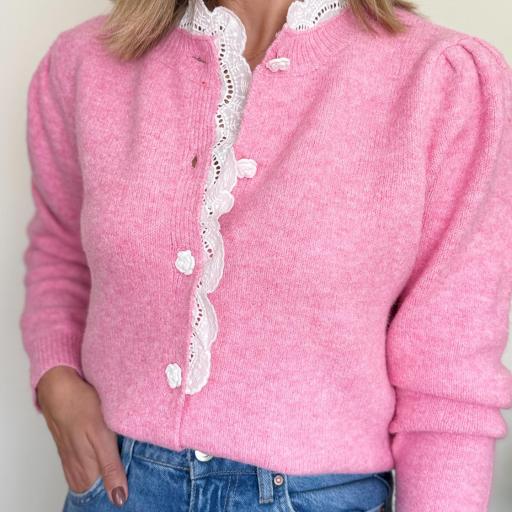 Cardigan rosa bordado flor [3]