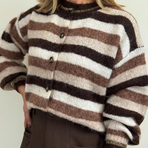 Cardigan riscas glitter choco [2]